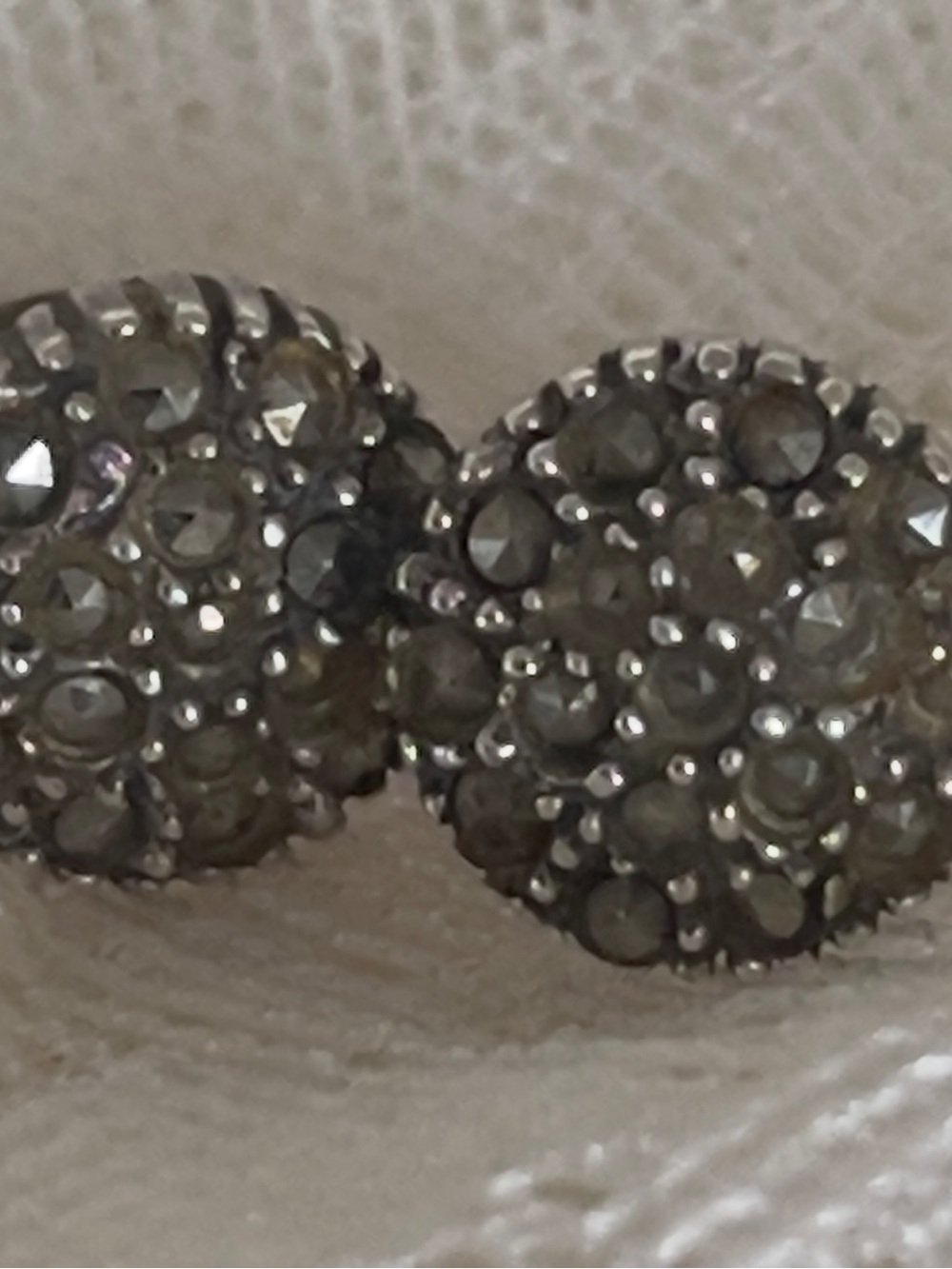 Vintage Sterling Silver 925 Smoky Marcasite Dome Stud Earrings
